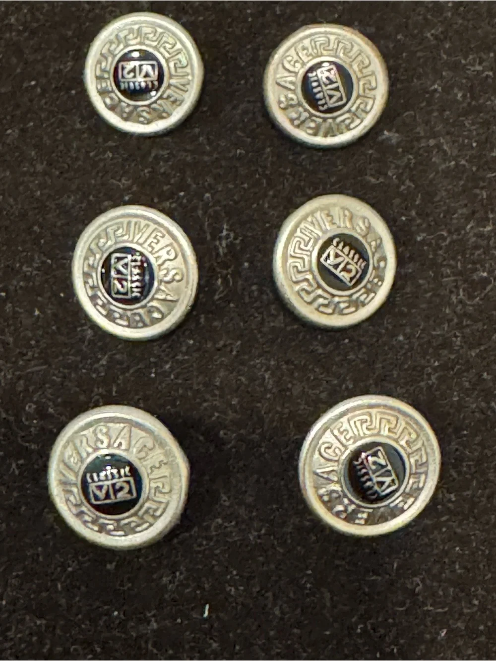 Versace Silver and Black Logo Buttons Set of 6, 12.5mm
